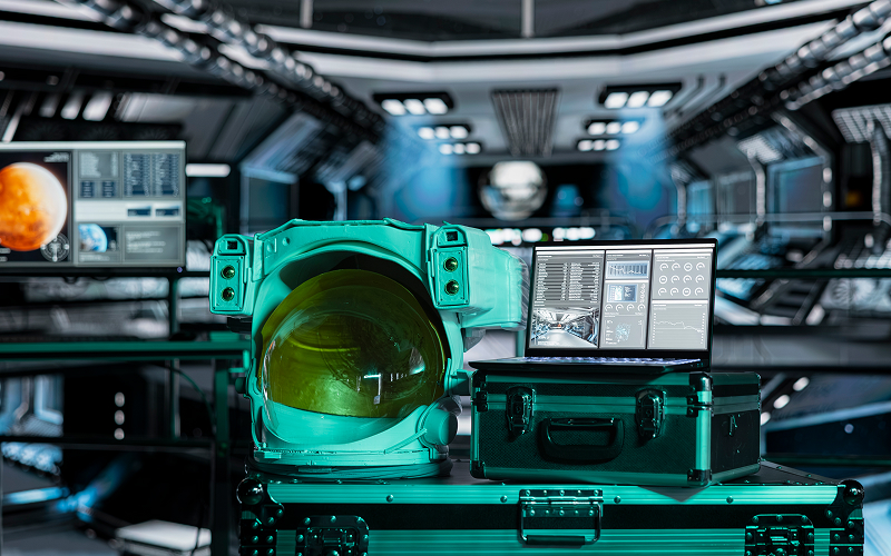 Space-helmet-and-laptop-evaluating-aerospace-engineering-performance-metrics